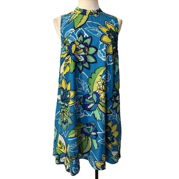 Kaari Blue A Line Dress XL Extra Large Floral Stretch Pockets Washable - Picture 1 of 9